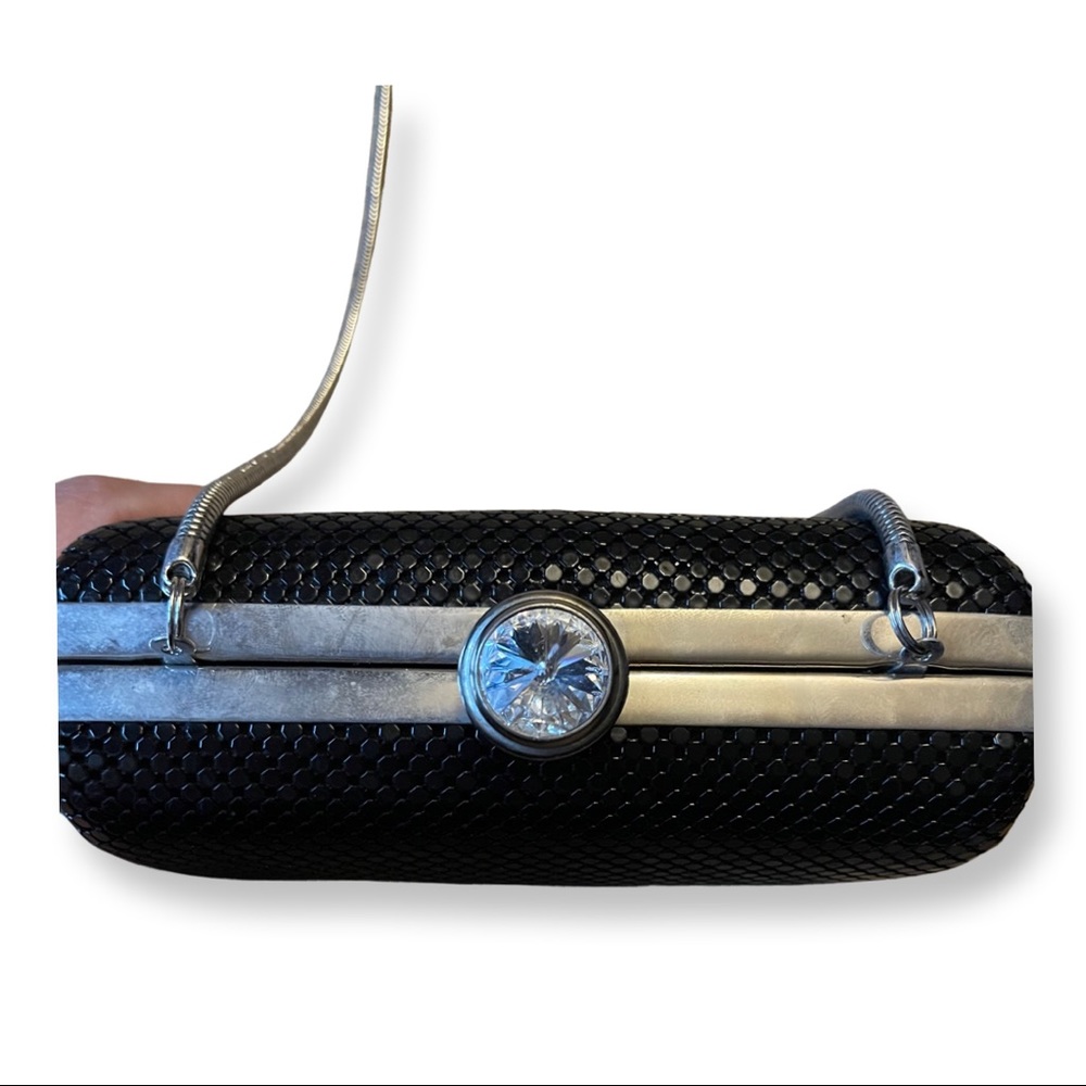 Aqua Black Mini Bag Crossbody beaded with Silver Hardware Crystal Clasp Evening